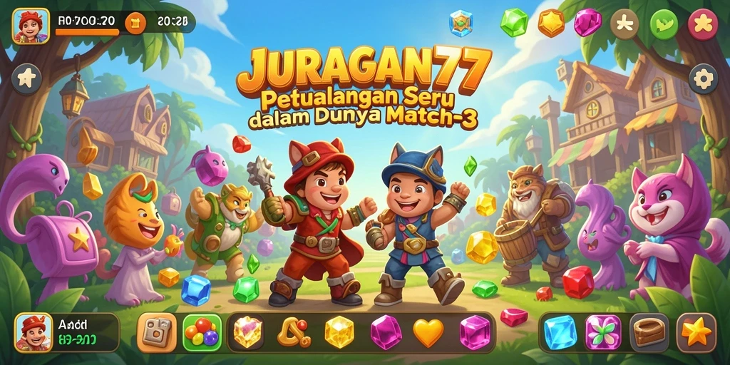 Screenshot JURAGAN77 menampilkan aksi permainan Match-3 yang seru.