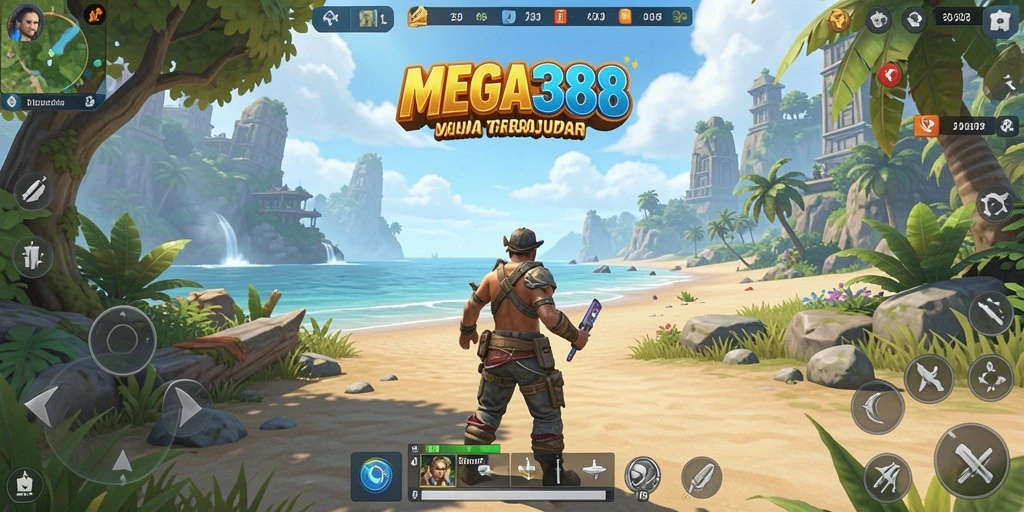 Tangkapan layar gameplay MEGA388 memperlihatkan dunia terbuka yang luas.
