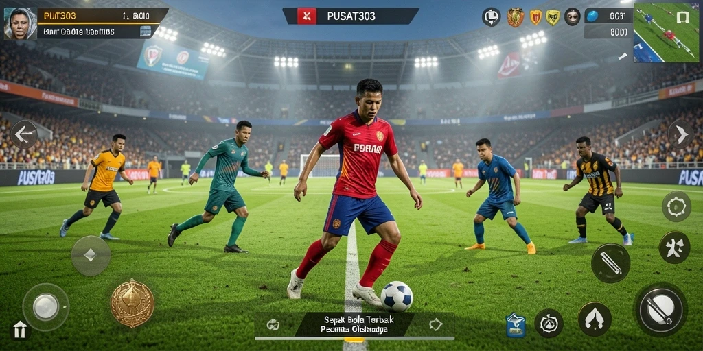 Screenshot gameplay PUSAT303 saat pertandingan sepak bola yang seru.