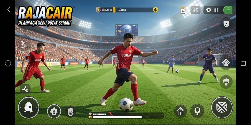 Screenshot RAJACAIR menunjukkan tindakan seru dalam permainan olahraga.