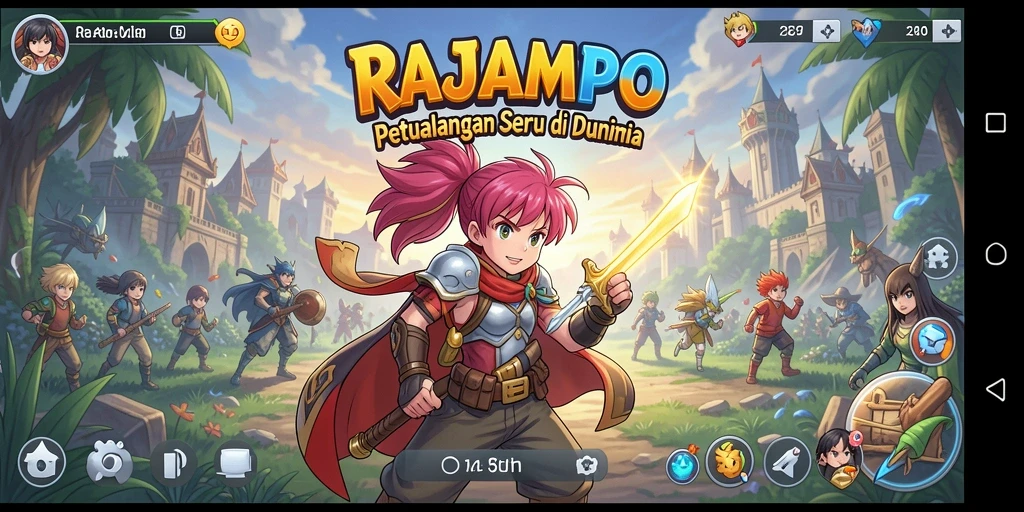 Tampilan menarik dari gameplay RAJAMPO dengan karakter Anime yang beragam.