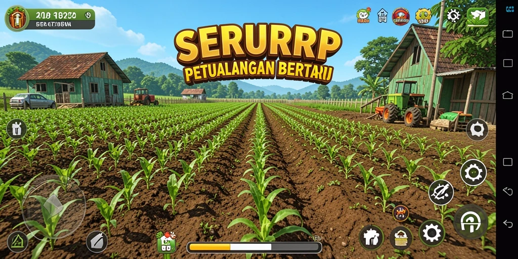 Tampilan gameplay SERURP yang penuh warna dan menarik untuk bertani.