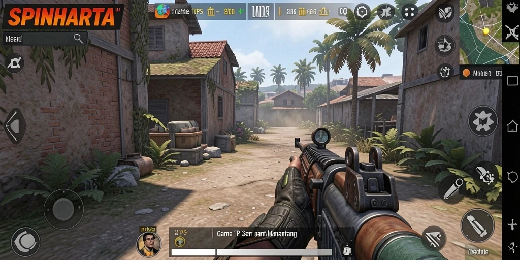 Tangkapan layar gameplay SPINHARTA yang menampilkan aksi tense dalam TPS.