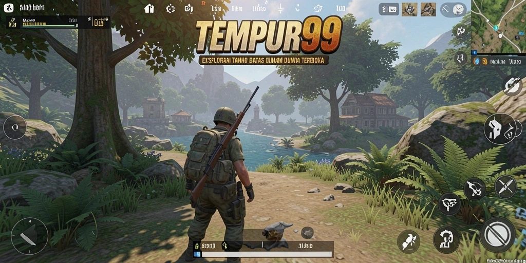 Screenshot gameplay TEMPUR99 menampilkan eksplorasi dunia terbuka yang menakjubkan.